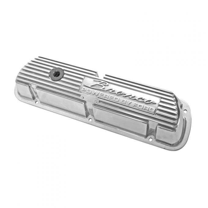 Dennis Carpenter Valve Cover with Bronco Script - Polished Aluminum - 1966-85 Ford Bronco    C6TZ-6A582-P