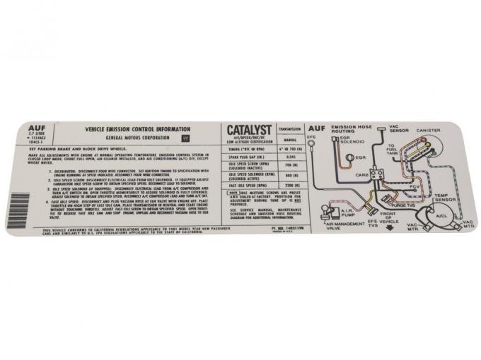 Corvette Decal, Emission Manual, 1981