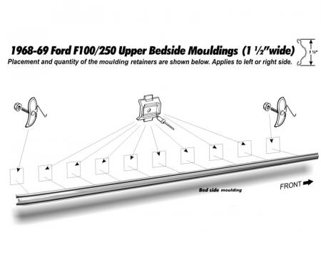 Dennis Carpenter Pickup Upper Long Bed Molding - 1968-69 Ford Truck     C8TZ-9929140-B