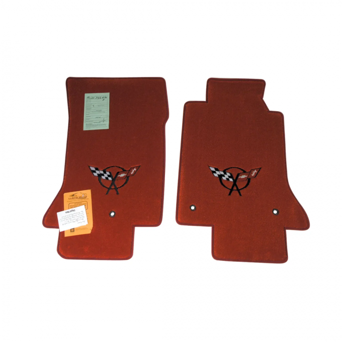 Corvette Mats, Torch Red with Black Applq, 2000-2004