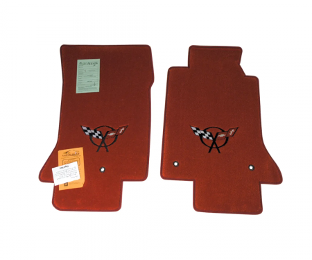 Corvette Mats, Torch Red with Black Applq, 2000-2004