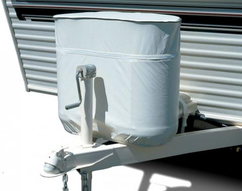 Adco Covers 2114, Propane Tank Cover, For Dual 40 Pound - 10 Gallon Tank While Mounted, Weatherproof, Polar White, Vinyl, With Access To Valve Through Zipper, With Hollow Bead Welt Cord And Elastic Shock Cord