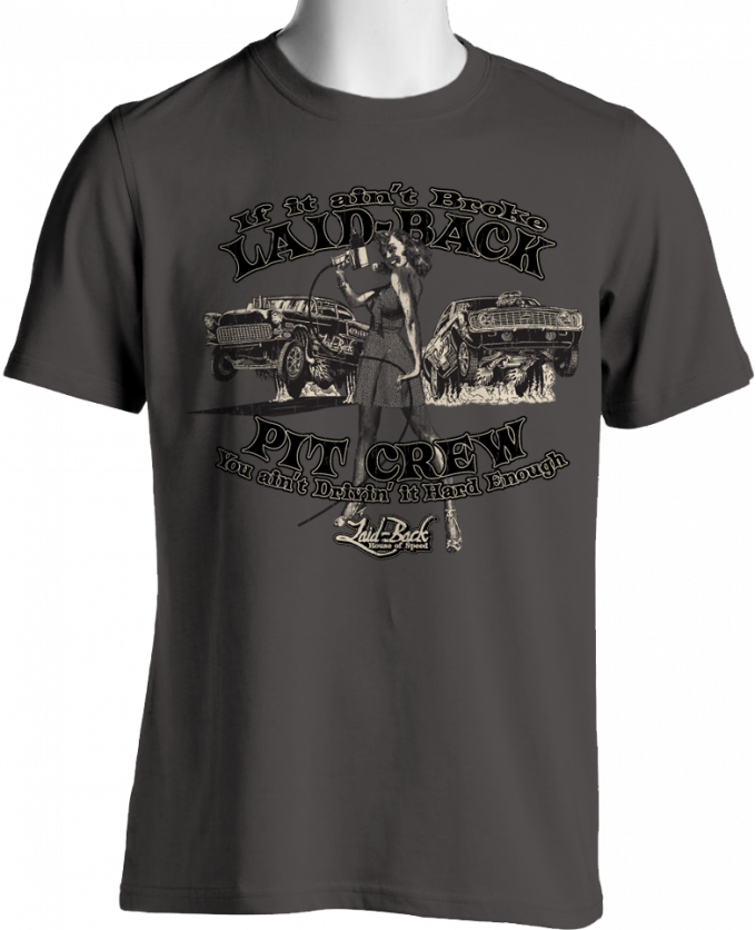 Laid Back Pinup Pit Crew Camaro Vs 1955 Chevy T-Shirt, Charcoal