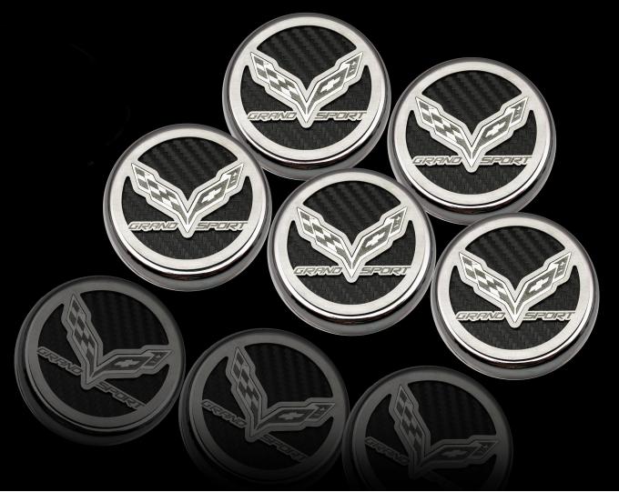 2016-2019 Grand Sport Corvette - Fluid Cap Cover Set w/Crossed Flags & Grand Sport - Choose Color & Transmission Type 053098