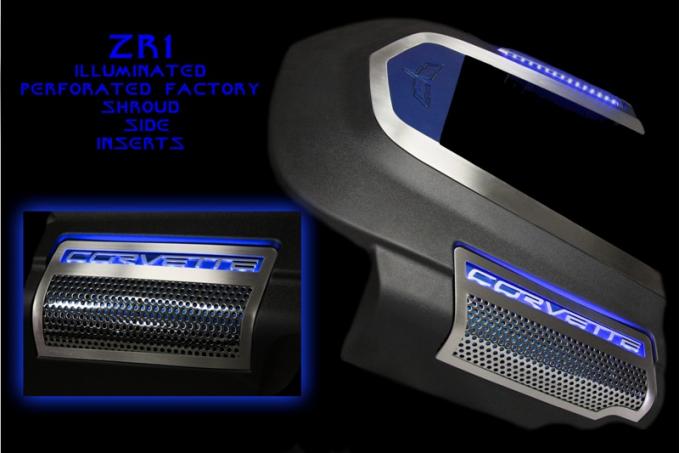 2009-2013 ZR1 Corvette - Illuminated Engine Shroud Side Inserts 2Pc - Perforated Stainless 043072