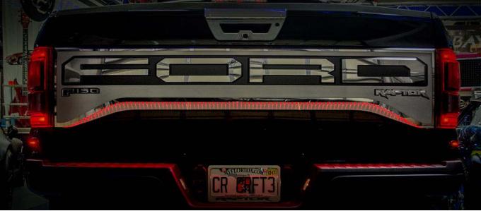 American Car Craft 2017 Ford F-150 Illuminated Red Tailgate Insert Stainless Satin 772069