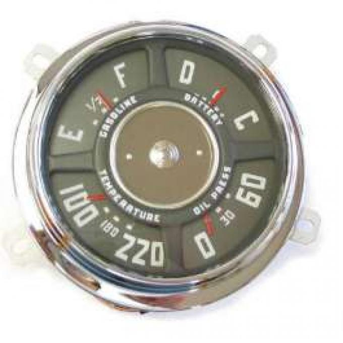 Chevy Truck Dash Gauge Cluster, 6-Cylinder, 6 Volt, With 220? Temperature Gauge, 1950-1953