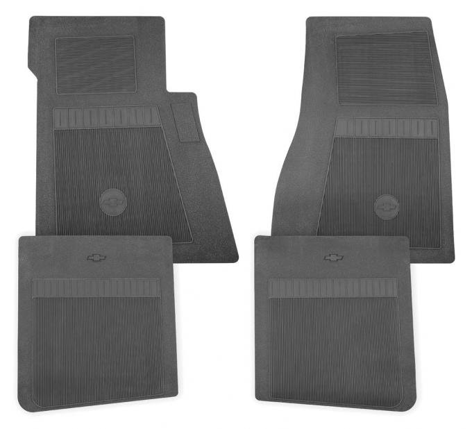 RestoParts Floor Mats, Rubber 1964-77 Chevelle/Monte Carlo with Bowtie Logo, Black CCP0300BK