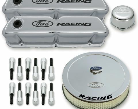 Proform Engine Dress-Up Kit, Chrome w/Black Ford Racing Logo, Fits SB Ford Engines 302-510