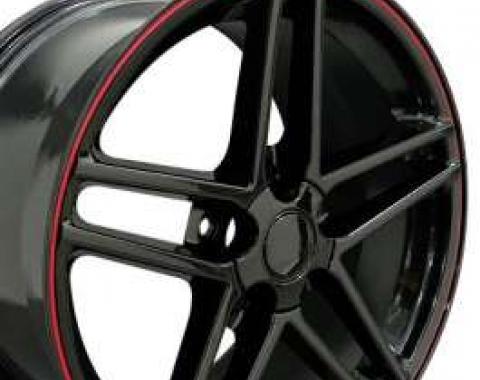 Camaro 18 X 9.5 C6 Z06 Reproduction Wheel, Black With Red Banding, 1993-2002