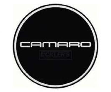 Camaro Wheel Center Cap Emblem, Chrome Logo, Black Background, GM, 1982-1992