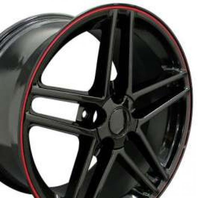 Camaro 18 X 9.5 C6 Z06 Reproduction Wheel, Black With Red Banding, 1993-2002