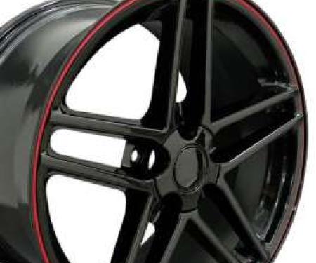 Camaro 18 X 9.5 C6 Z06 Reproduction Wheel, Black With Red Banding, 1993-2002