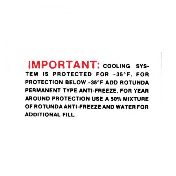 Ford Mustang Decal - Cooling Warning