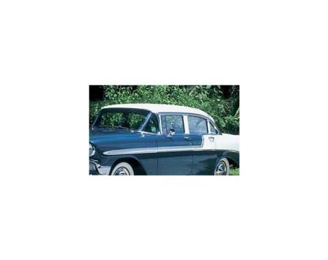 Chevy Door Glass, Installed In Lower Channel, Tinted, 4-Door Sedan & Wagon, Left, Front, 1955-1957