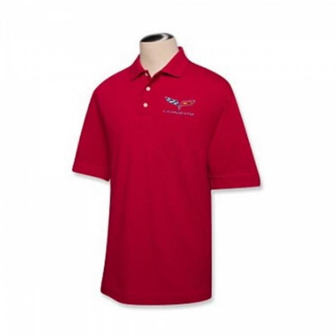 Corvette C2 1963-1967 Men's Custom Embroidered Pima Cotton Polo, Red, S-4XL