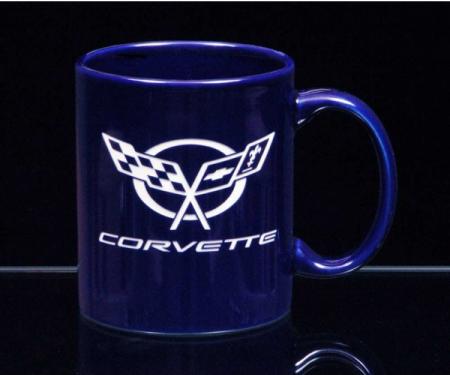 Corvette 11 Ounce Coffee Mug, C-Handle, Cobalt Blue, 1953-2013 | Corvette 11 Ounce Coffee Mug, C-Handle, Cobalt Blue, 2010-2013 Crossed Flags With Grand Sport Lettering