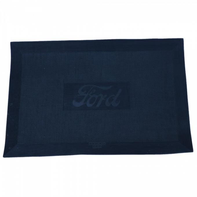 Model T Ford Rear Floor Mat - Heavy-duty Rubber - 19 x 29 x1/8 Thick - Black With Ford Script - For Touring Only