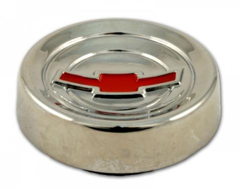 Horn Cap Red Bowtie Chrome, Rubber Retainer 1960-1966