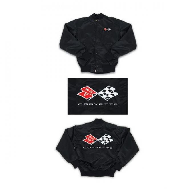 Corvette Satin Jacket, With C3 1968 Logo, Black