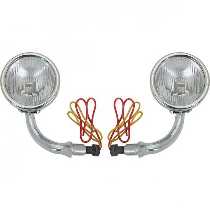 Model A Ford Cowl Lamps - Stainless Steel - Turn Signals Installed