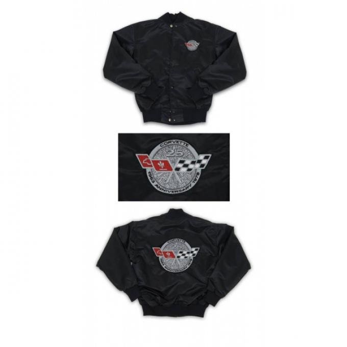 Corvette Satin Jacket, With C3 1978 Silver Anniversary Logo, Black