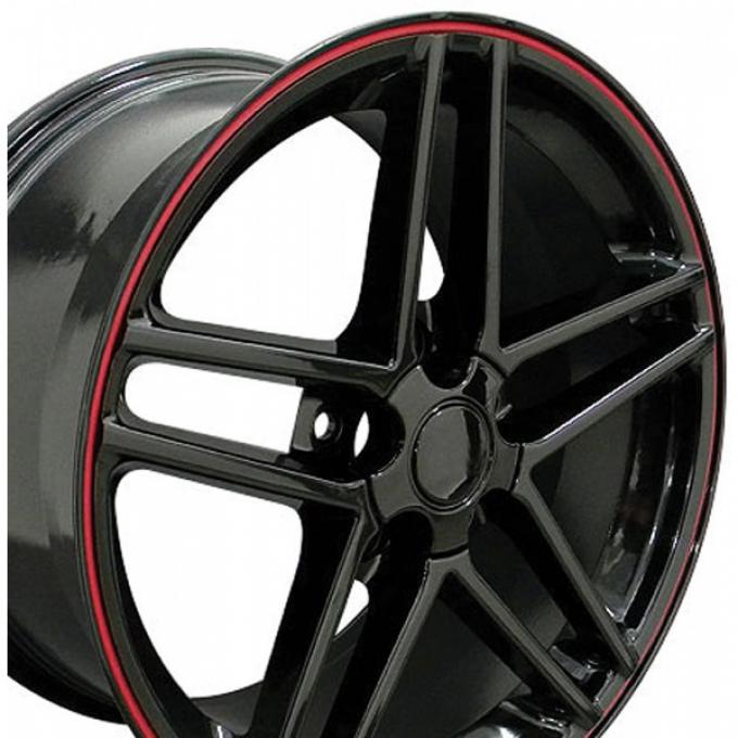 Corvette 17 X 9.5 C6 Z06 Reproduction Wheel, Black w/Red Banding, 1988-2004