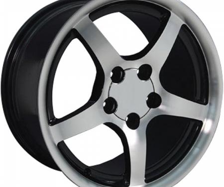 Corvette 18 X 9.5 C5 Style Deep Dish Reproduction Wheel, Black With Machined Face, 1988-2004