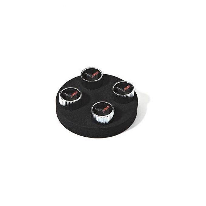 Corvette Valve Stem Caps With Crossed Flags Logo, Black, 2014-2017