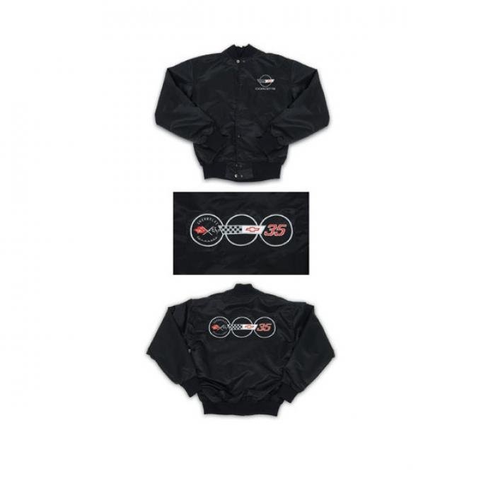 Corvette Satin Jacket, With C4 1988 35th Anniversary Logo, Black