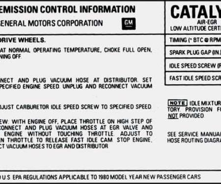 Camaro Z28 350CI with Manual Transmission and Federal Smog Emissions Decal, ZN, 1980