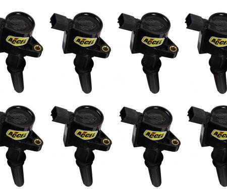 Accel Ignition Coil, SuperCoil, 1998-2008 Ford 4.6L/5.4L/6.8L 2-Valve Modular Engines -Black, 8-Pack 140032K-8