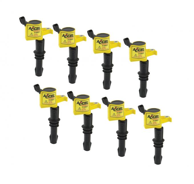 Accel Ignition Coil, SuperCoil, 2004-2008 Ford 4.6L/5.4L/6.8L 3-Valve Engines, Yellow, 8-Pack 140033-8