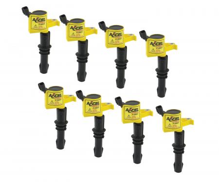 Accel Ignition Coil, SuperCoil, 2004-2008 Ford 4.6L/5.4L/6.8L 3-Valve Engines, Yellow, 8-Pack 140033-8