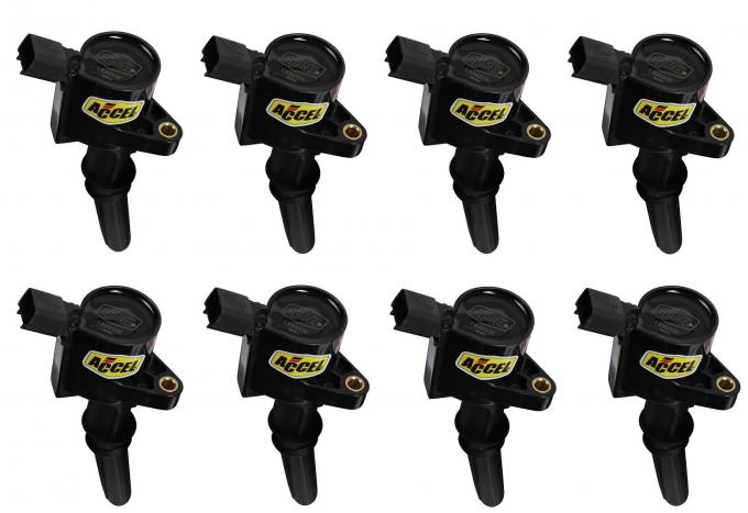 Accel Ignition Coil, SuperCoil, 1998-2008 Ford 4.6L/5.4L/6.8L 2-Valve Modular Engines -Black, 8-Pack 140032K-8