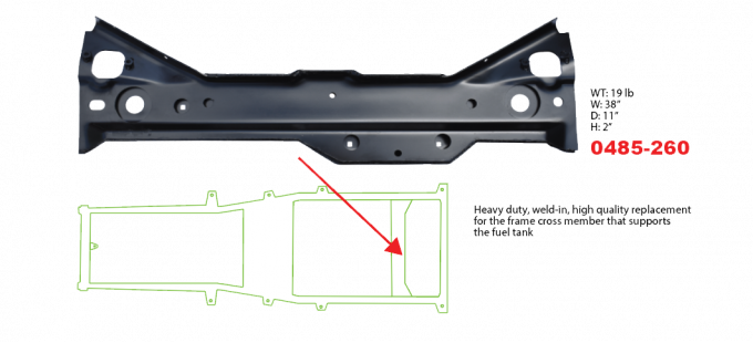 Key Parts '97-'06 Fuel Tank Support Frame Cross Member 0485-260