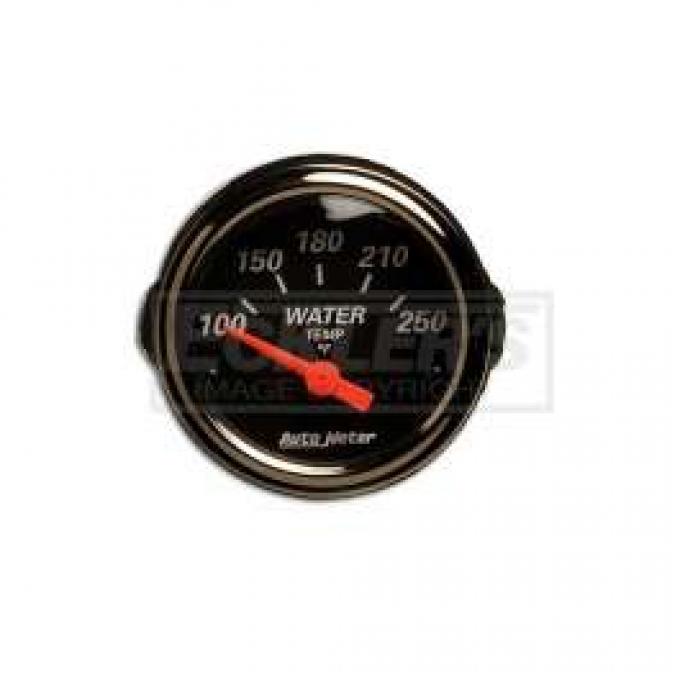 Chevy Custom Water Temperature Gauge, Black Face, With White Numbers & Orange Needle, AutoMeter, 1955-1957