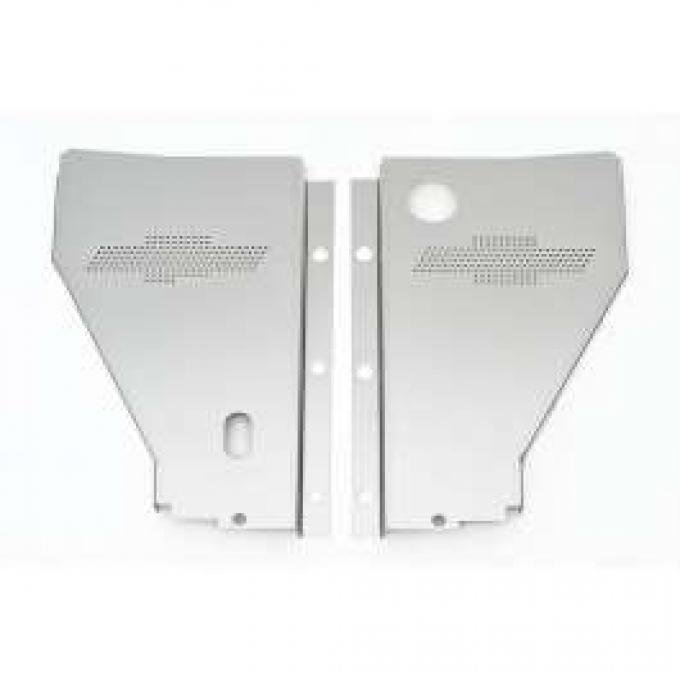 Chevy Radiator Filler Panels, For CCI Tubular Core Support & Cross-Flow Radiator, Stainless Steel, With Bowtie, 1956