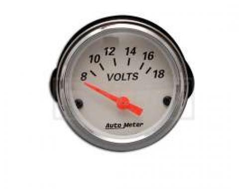 Chevy Custom Voltmeter, White Face, With Black Numbers & Orange Needle, AutoMeter, 1955-1957