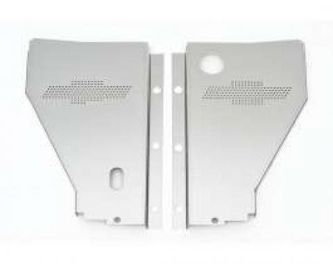 Chevy Radiator Filler Panels, For CCI Tubular Core Support & Cross-Flow Radiator, Stainless Steel, With Bowtie, 1956