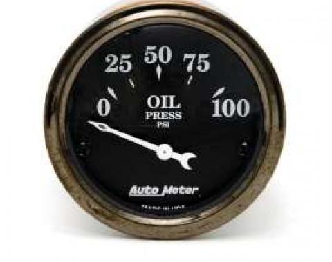 Chevy Custom Oil Pressure Gauge, Black Face, With White Vintage Needle, AutoMeter, 1955-1957