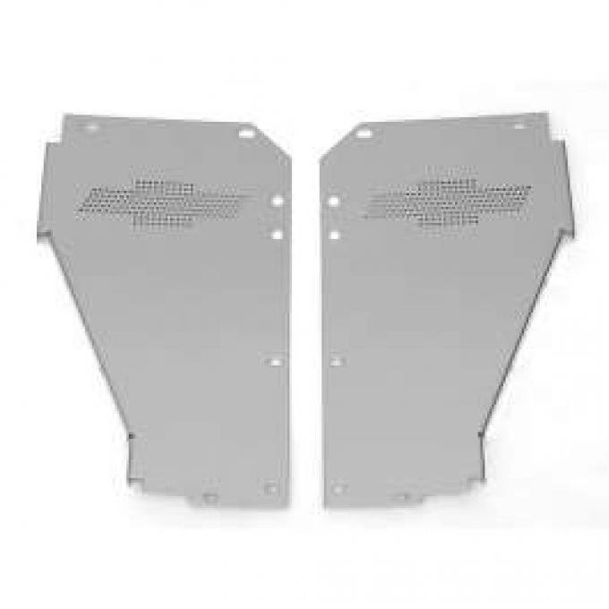 Chevy Radiator Filler Panels, Bowtie, Polished Stainless Steel, For Stock Core Support, 1955