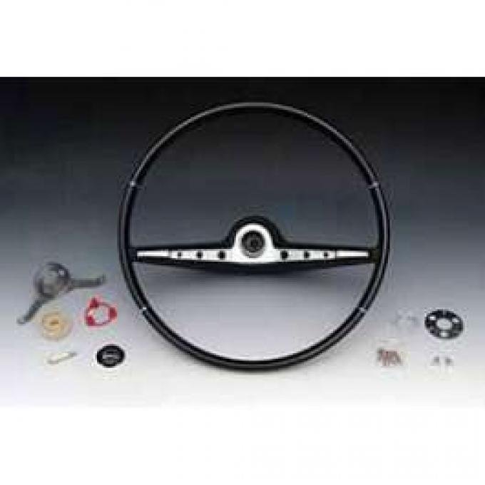 Full Size Chevy Complete Steering Wheel Assembly, Black, Impala Non-SS, 1962