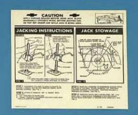 Full Size Chevy Jack Stowage & Jacking Instructions Sheet, Wagon, 1963