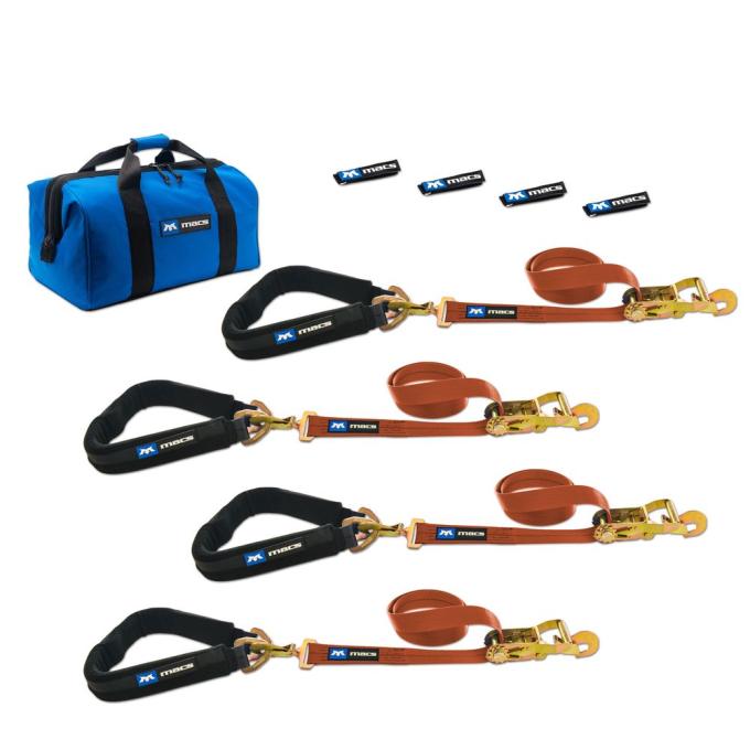 Race Ramps 2 x 6 Pro Pack Premium Tie-Down Strap Kit with 40 Axle Strap, Direct Hook Ends & Chain Extensions - Orange 518657