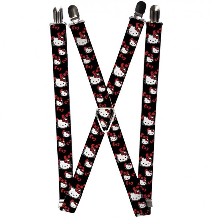 Suspenders - 1.0" - Hello Kitty Multi Face w/Bows Black/Red