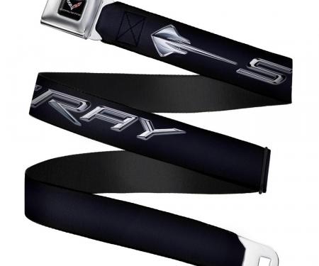 C7 Full Color Black Seatbelt Belt - C7 STINGRAY Logo Black/Silver Webbing