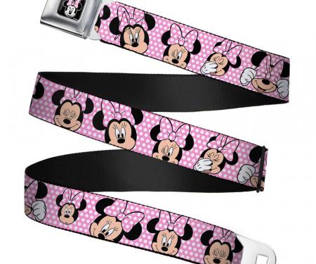 Minnie Mouse Full Color Face Pink Polka Dot/Black Seatbelt Belt - Minnie Mouse Expressions Polka Dot Pink/White Webbing