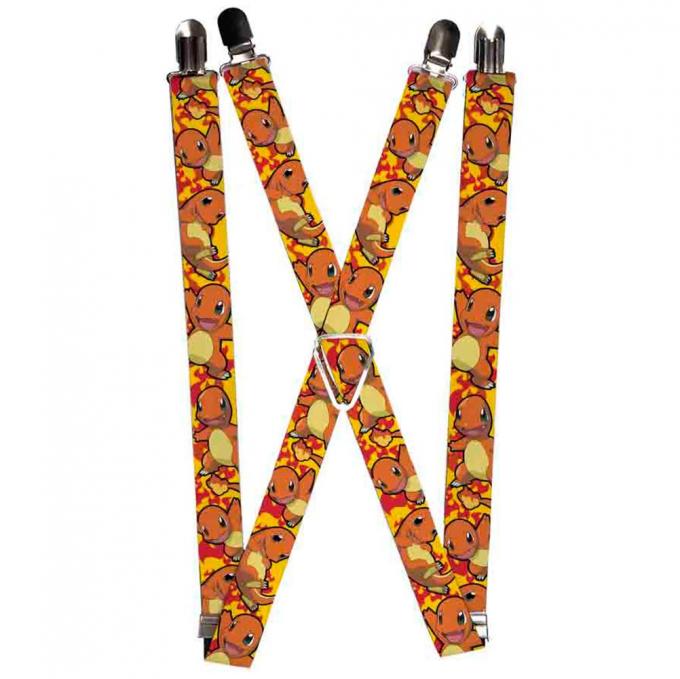 Suspenders - 1.0" - Charmander 4-CLOSE-UP Poses Flame Gold/Red