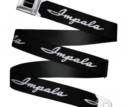 1962 IMPALA Script Emblem Full Color Black/Silver Seatbelt Belt - 1962 IMPALA Script Emblem Black/Silver Webbing